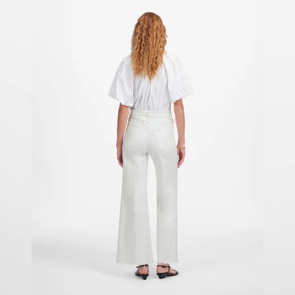 Madewell white flared wide leg cropped jeans raw hem high-rise magic pocket 27 - Picture 4 of 13